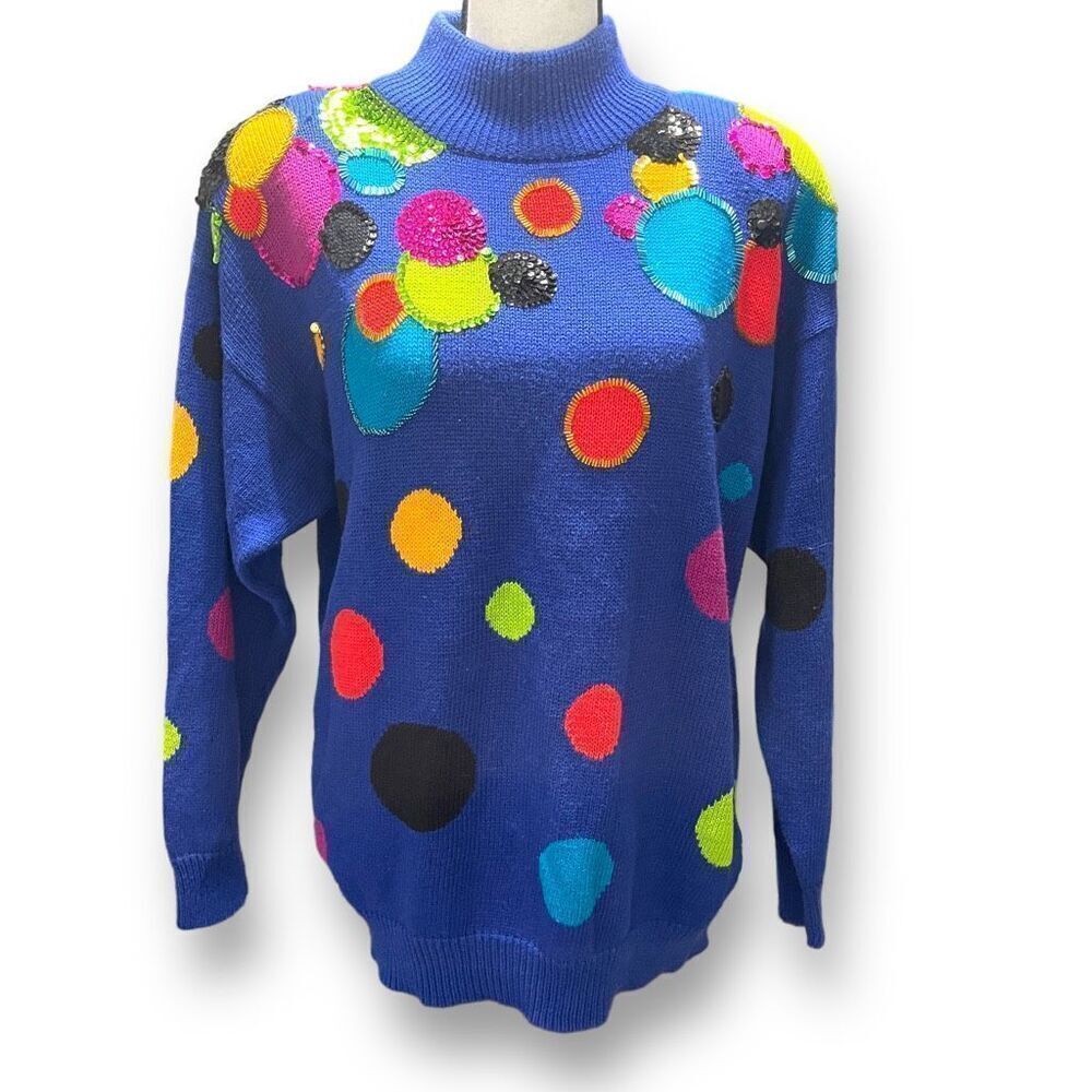 I. B. Diffusion Women's Vintage Rib Knit Sequin Embellished Sweater‎ Blue Medium